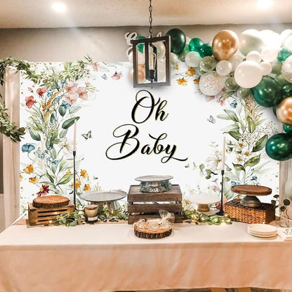 Avezano Wildflower Baby Shower Backdrop Wildflower Baby Shower Decorations Greenery Floral New Born Background Spring Oh Baby Birthday Party Banner 70.8 x 43.3 Inch