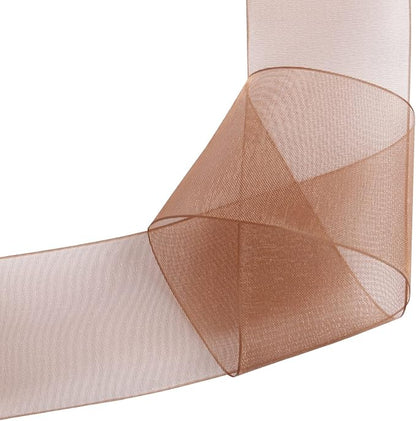 1-1/2 Inch Brown Shimmer Sheer Organza Ribbon Sheer Chiffon Ribbon 50 Yards-Roll Multiple Colors Available for Gift Wrapping Wedding Events Christmas Décor