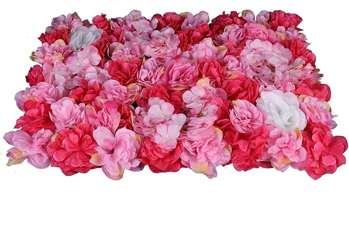 Artificial Flower Wall Panels, Silk Wedding Flower Wall Backdrop Panel, 3D Floral Panel Artificial Floral Wall Mat Flower Screen for Photo Party Wedding Wall Background Decor (6PCS Rose Red+Dark Pink)