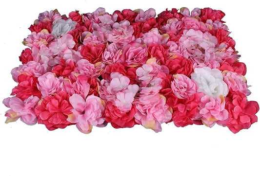 Artificial Flower Wall Panels, Silk Wedding Flower Wall Backdrop Panel, 3D Floral Panel Artificial Floral Wall Mat Flower Screen for Photo Party Wedding Wall Background Decor (6PCS Rose Red+Dark Pink)