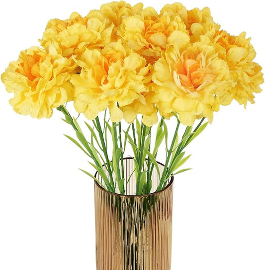 Yellow Carnations Artificial Flowers 15PCS Carnations Flowers Silk Flowers 21.25in Fake Flowers for Wedding Home Table Centerpieces Floral Arrangements(Yellow)