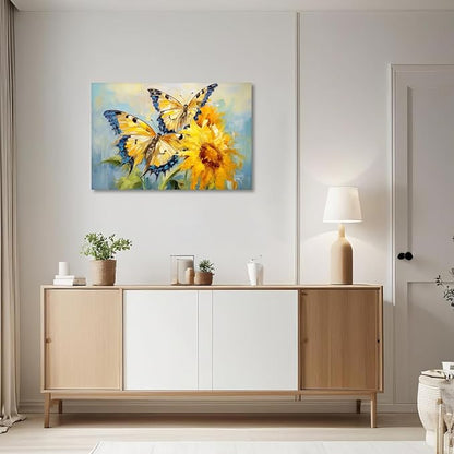 KPLUNDO Butterfly Wall Art Sunflower Picture Abstract Landscape Painting Modern Aesthetics Artwork for Living Room Office Home Wall Decor Stretched and Framed Ready to Hang(Art-5,24.00x36.00 inch)