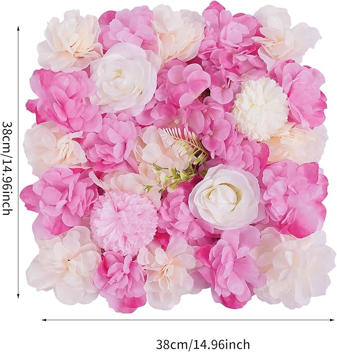 12 Pcs White Flower Wall Flowers Backdrop Artificial Flower for Backdrop Flowers Decoration 3D Floral Panels for Wall Decor Home Party Wedding Room Decoration (38x38cm/Deep Pink+White)
