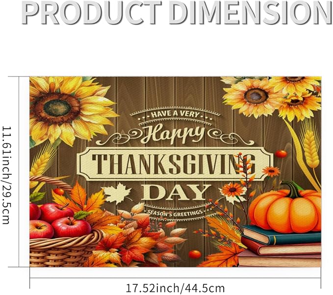Thanksgiving Holiday Pumpkins Fall Placemats Set of 6 PVC Vinyl Non Slip Table Mats Heat Resistant Place Mats Washable Wipeable Dining Table Mat for Kitchen Decor Party Indoor Outdoor Decorative Gift