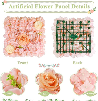 FUHSY Pink Flower Wall Backdrop 3D Rose Flower Wall Panel 12 Packs 15 x 15 Inch Artificial Flower Wedding Backdrop for Photo Floral Background for Bridal Shower Birthday Party Stage Room Decor