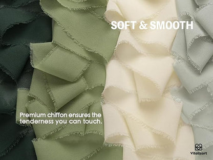 Vitalizart 9 Rolls 1.5" Green & White Chiffon Silk Ribbon Handmade Fringe Total 27 Yd Frayed Edges Ribbons for Wedding Invitations Crafts Holiday Decor Bridal Bouquets Gifts Wrapping