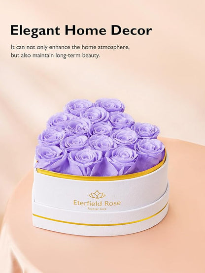 Eterfield 16 Forever Flowers in Heart Shape Box, Preserved Roses That Last a Year Preserved Flowers Birthday Gifts for Her Mom Women Wife Anniversary Valentines Day Mothers Day Christmas, Light Purple