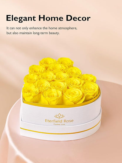 Eterfield Forever Flowers in Heart Shape Box, Preserved Roses That Last a Year Preserved Flowers Birthday Gifts for Her Mom Women Wife Anniversary Valentine's Day Mother's Day (16 Roses, Yellow)