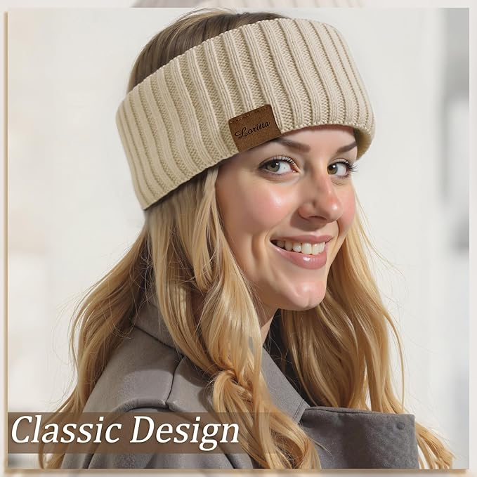 Loritta Womens Ear Warmers Headbands Winter Warm Fuzzy Cable Knit Head Wrap Fleece Lined Gifts
