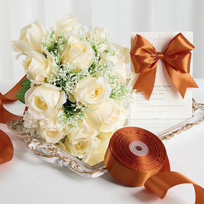 1-1/2 Inches 50 Yards Copper Satin Ribbon, Solid Fabric Ribbon Roll for Flower Bouquets, Gift Wrapping, Wedding, Handmade Crafts