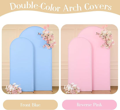 Arch Backdrop Cover Set of 2 Pink Blue Arch Cover 7.2 and 6ft Wedding Arch Cover Stretchy Backdrop Birthday Bridal Baby Shower Gender Reveal Party Arch Stand Covers Spandex