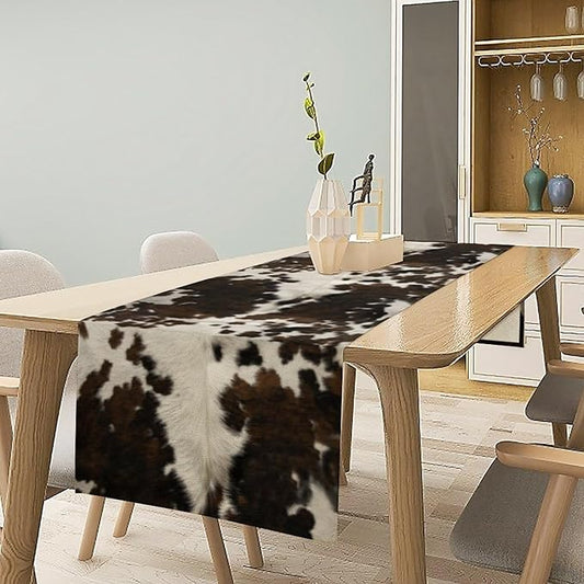 Cow Print Table Runner, Brown Cowhide Print Western Style Table Runner Country Farmhouse Cottage Cow Patten Table Decoration for Home Kitchen Dining, 13x70 Inch