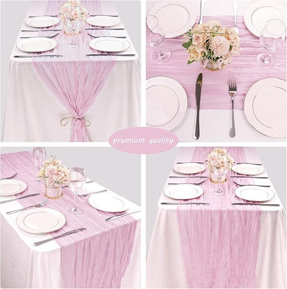 12 Pack 10Ft Cheesecloth Table Runner 35x120 Inch Boho Gauze Table Runner Rustic Cheese Cloth Long Romantic Table Runners for Wedding Bridal Shower Birthday Party Table Decor (Pink Purple)