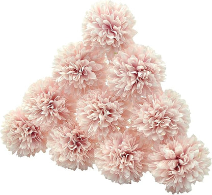 10Pcs Artificial Fake Flower Plants Silk Chrysanthemum Ball Hydrangea Arrangements Wedding Bouquets Decor Home Kitchen Garden Party Table Floral Centerpieces DIY (Light Pink)