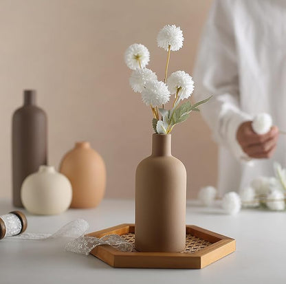 Ceramic Neutral Vase Set for Farmhouse Home Decor, Rustic Decorative Vases for Boho Living Room Centerpieces, Entryway Decorations, Coffee Table, Bookshelf, Fireplace Mantel, Set of 4