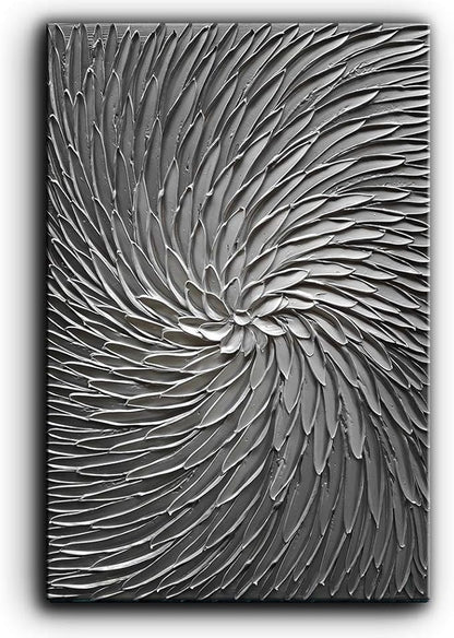 YaSheng Art - 3D Abstract Art Oil Paintings on Canvas Texture Silver Gray Color Abstract Artwork Modern Home Decor Canvas Wall Art Ready to Hang for Living Room Bedroom 24x36inch