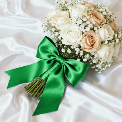 1-1/2" x 25 Yards Satin Ribbon, Green Silk Ribbon Ideal for Gift Wrapping, Floral Bouquets, Crafts, Wedding Party Decorations, Christmas and Sewing Projects
