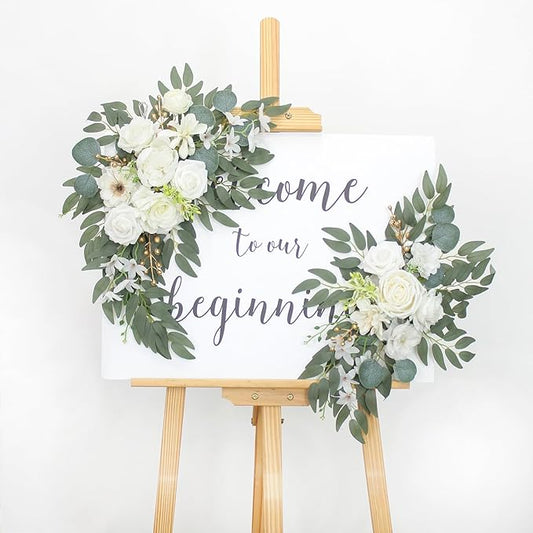 Arch Flowers with Drapes Kit (Pack of 2) for Wedding Ceremony Arbor and Reception Backdrop Decoration Wedding Welcome Signs Floral Birthday Party Decoration