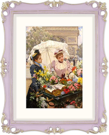 SIMON'S SHOP 11x14 Picture Frame Matted to 8x10, Vintage Poster Frames for Gallery Wall Display, Lilac Photo Frames 11x14 with Mat, Antique Home Décor