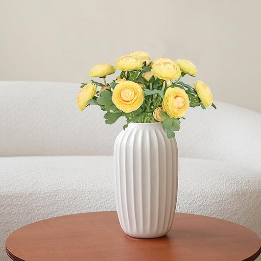 Artificial Ranunculus Flowers with Real Touch Stem, Silk Ranunculus Flowers (Creamy Yellow, 10pcs)