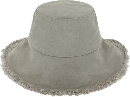 CHOK.LIDS Frayed Bucket Hats for Women Men Unisex Trendy Washed Cotton Floppy Wide Brim Boonie Outdoor Summer Beach Headwear