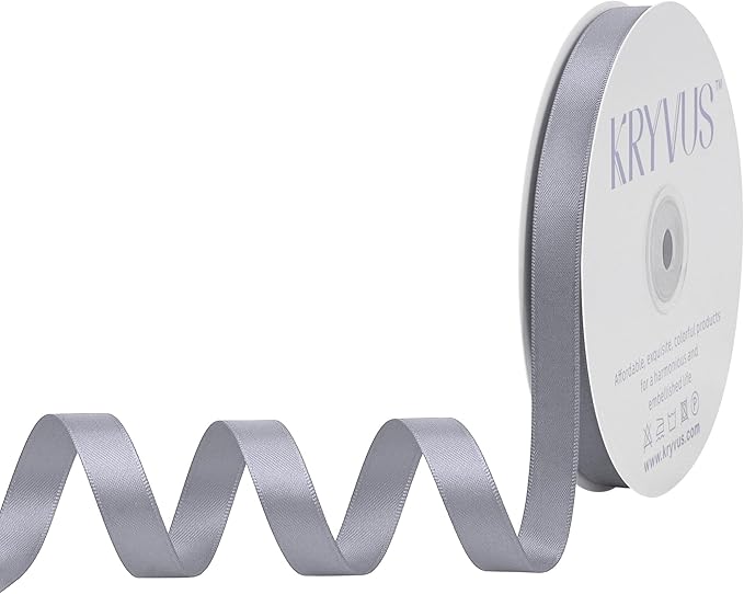 Gray Satin Ribbon, Double Faced 1/2 Inch X 50 Yards Gray Ribbon, Premium Satin Ribbon for Gift Wrapping, Crafts, Hair Bow Making, Sewing, Flower Bouquet, Wedding Party Decor