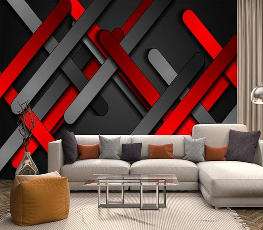 Eierme-Red and Black Smooth Stripes Abstract tech Geometric Background Peel and Stick 160" x 114"