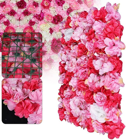 12 Pcs Artificial Flower Wall Panels 60x40cm 3D Flower Background for Wall, Wedding Flower Decorations Wall Silk Rose Panels for Photo Areas, Stage, 24 x16inch (Dahlia + Rose + Hydrangea)