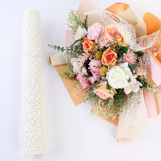 Korean Jacquard Net Mesh Openwork Floral Wrapping Paper 1 Roll Florist Supplies Flower Bouquet Wrapping Paper Floral Supplies for Fresh Flowers, 50cm x 5 Yard (Smoke Blue)
