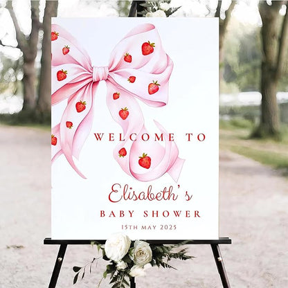Personalized Pink Bow Baby Shower Welcome Sign, Custom Minimalist Bow Baby Girl Party Sign, Baby's Shower Gifts, Birthday Gifts, Gender Reveal Decorations, Newborn Announcement Party Supplies - 22