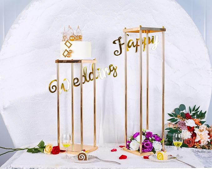 10 Pcs Tall Wedding Elegant Metal Flower Centerpieces, 23.6" Gold Flower Stand Vase Display Column for Wedding Event Reception Table, Wedding Geometric Vases for Party Table, Home Décor