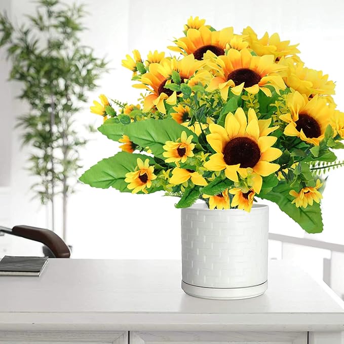 ZEYGLXC 12 Pack Artificial Sunflowers Bouquets with Stems for Wedding Home Kitchen Table Birthday Decor Indoor Outdoor, Faux Sunflowers with 4 Big Sunflowers Heads 9 Small Sunflowers Heads