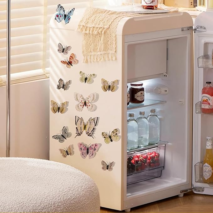 SAOROPEB 3D Butterfly Wall Decor, 48 Pcs Double Layer Butterfly Decorations for Party Decorations Locker Decor Refrigerator Decal, Reusable (White)