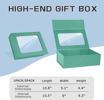 Light Green Large Gift Box with Window, 13.5"x9"x4.3" Bridesmaid Boxe for Gifts Giving,Birthday Gift Boxes with Magnetic,Closure Lid Gifts Box for Presents,Cute Boxe,Luxury for Gift Packaging