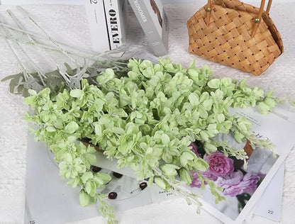 8PCS Delphinium Artificial Flowers Larkspur Fake Green Flowers 33.5in Long Stem Faux Silk Flowers for Tall Vases for Home Wedding Floral Arrangement Centerpiece Table Decorations (Light Green)