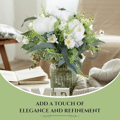 Zeyune 50pcs Artificial Peonies, 4inch White Silk Peony Flowers Heads for Decoration, Wedding, Party, Home Office