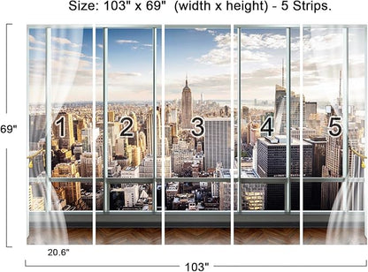 Cliouar-3d Window Building Bedroom Living Room Mural Wallpaper 103" x 69"(Not Self-Adhesive)