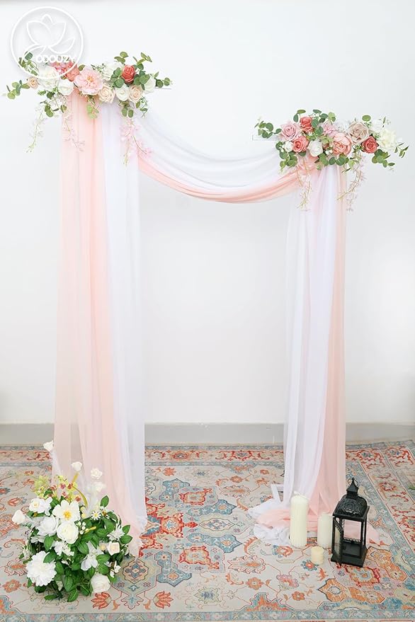 Pack of 2 Wedding Arch Decorations Artificial Hanging Flowers Floral Swag for Wedding Welcome Sign Backdrop Balloon Arch Home Party Bridal Ceremony Reusable(Pink Vine)
