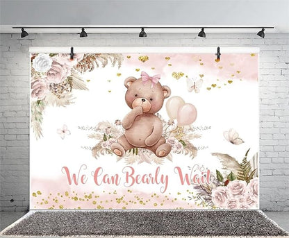 Leyiyi 5x3ft Bear Baby Shower Backdrop We Can Bearly Wait Photography Background Boho Pampas Grass Balloons Pink Floral It's a Girl Gender Reveal Party Decoration Kids Adults Portrait Photo Props