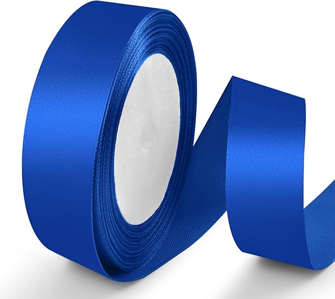 25 Yards 1 inch Satin Ribbon, Solid Color Fabric Ribbon Perfect for Gift Wrapping, Wedding, Handmade Bows, Floral Bouquets and Party Decoration(Royal Blue)