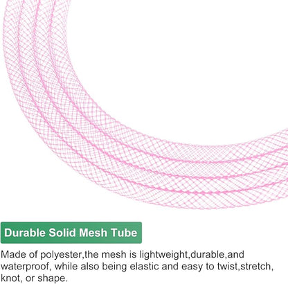 Mesh Tube Ribbon 45 Yards, 4mm Elastic Fabric Ribbons Mesh Tubing for Crafts/Gift Wrapping/Flower Bouquets/Wedding/Birthday/Holiday/Wreaths Christmas/Decoration[Pink]