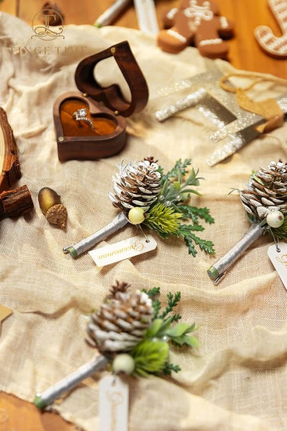 TINGE TIME Boutonniere for Men, Groom and Best Man Boutonniere for Wedding Ceremony Anniversary, Formal Dinner Party and Rustic Xmas Wedding Marriage (Christmas White)