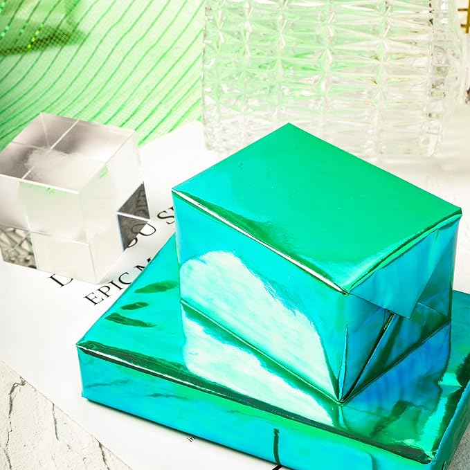 LeZakaa Green Wrapping Paper Roll - Holographic Iridescent Wrapping Paper for Birthday, Valentine's, Mother's Day, Holiday - 17 inches x 32.8 Feet (47.23 sq.ft.)