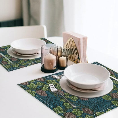 William Morris Vintage Botanical Placemats Set of 6, Retro Grapes Vines Flower Boho Plant Place Mats, Heat Resistant Non Slip Cotton Linen Dining Table Mats for Home Kitchen Party 18x12 Inch