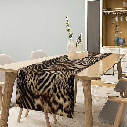 Animal Skin Print Table Runner, Vintage Farmhouse Cottage Country Western Wildlife Safari Leopard Zebra Dinner Runner for Kitchen Dining Table Party Holiday 13x70in