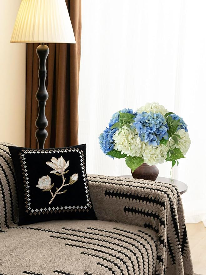 4 Pcs Real Touch Hydrangeas Gradient Blue Artificial Hydrangeas Flowers Real-Looking Faux Latex Hydrangea for Kitchen Living Room Porch Home Decor Baby Shower Party Wedding Table Centerpiece