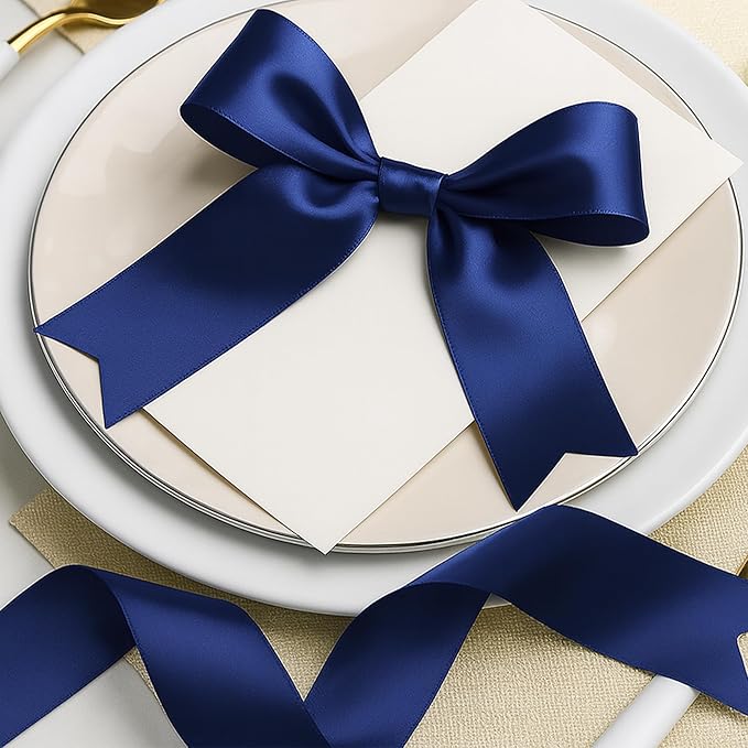 Fullive 1 1/2 Inch Navy Blue Ribbon, 30 Yards Navy Blue Ribbons for Crafts, Polyester Ribbon for Gift Wrapping for Birthday Graduate Christmas Decorations DIY Bows Wrapping Bouquet Floral Arrangements