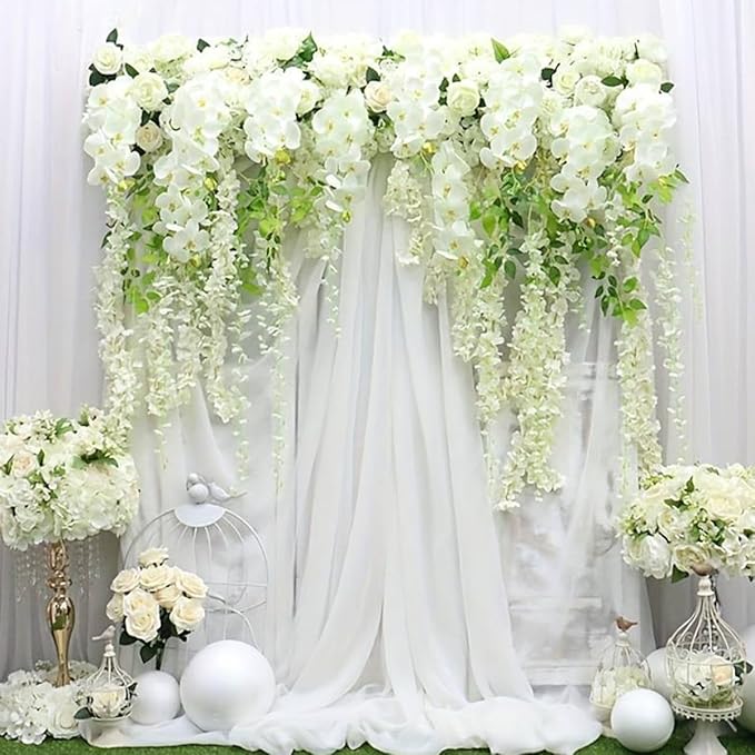 Artificial Wisteria Hanging Flowers Fake Wisteria Flower Garland Silk Vines Rattan Decor for Home Wedding Arch Wall Garden Greenery Bedroom Outdoor Office Party Decoration (36, White)