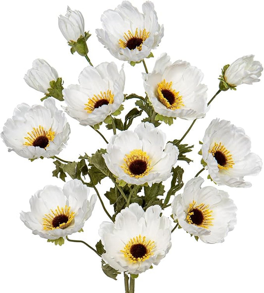 28.3" White Artificial Flowers Poppy Flowers 3Pcs Silk Fake Poppy Flowers Real Touch Faux Poppies Spring Flower Long Stem Arrangement with 4 Heads for Party Centerpiece Bouquet Table Home Decoration