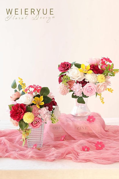 Artificial Flower Box Set Silk Fake Flowers DIY Center Cake Decoration Wedding Bouquet Corsage Home Decor Outdoor Decor Gift (Bright Pink)